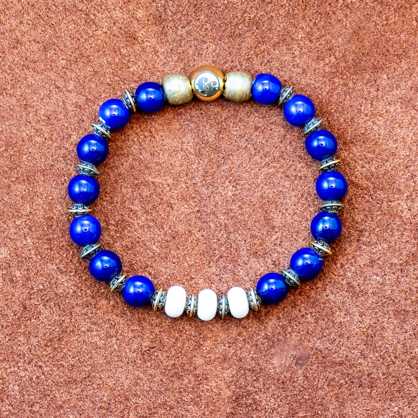 8MM Blue Glass | White Ceramic | Silver | Bracelet