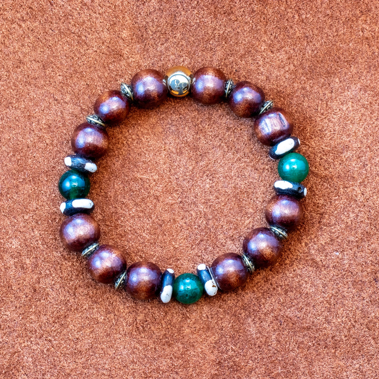 10MM Green Agate | Bone | Wood |Bracelet