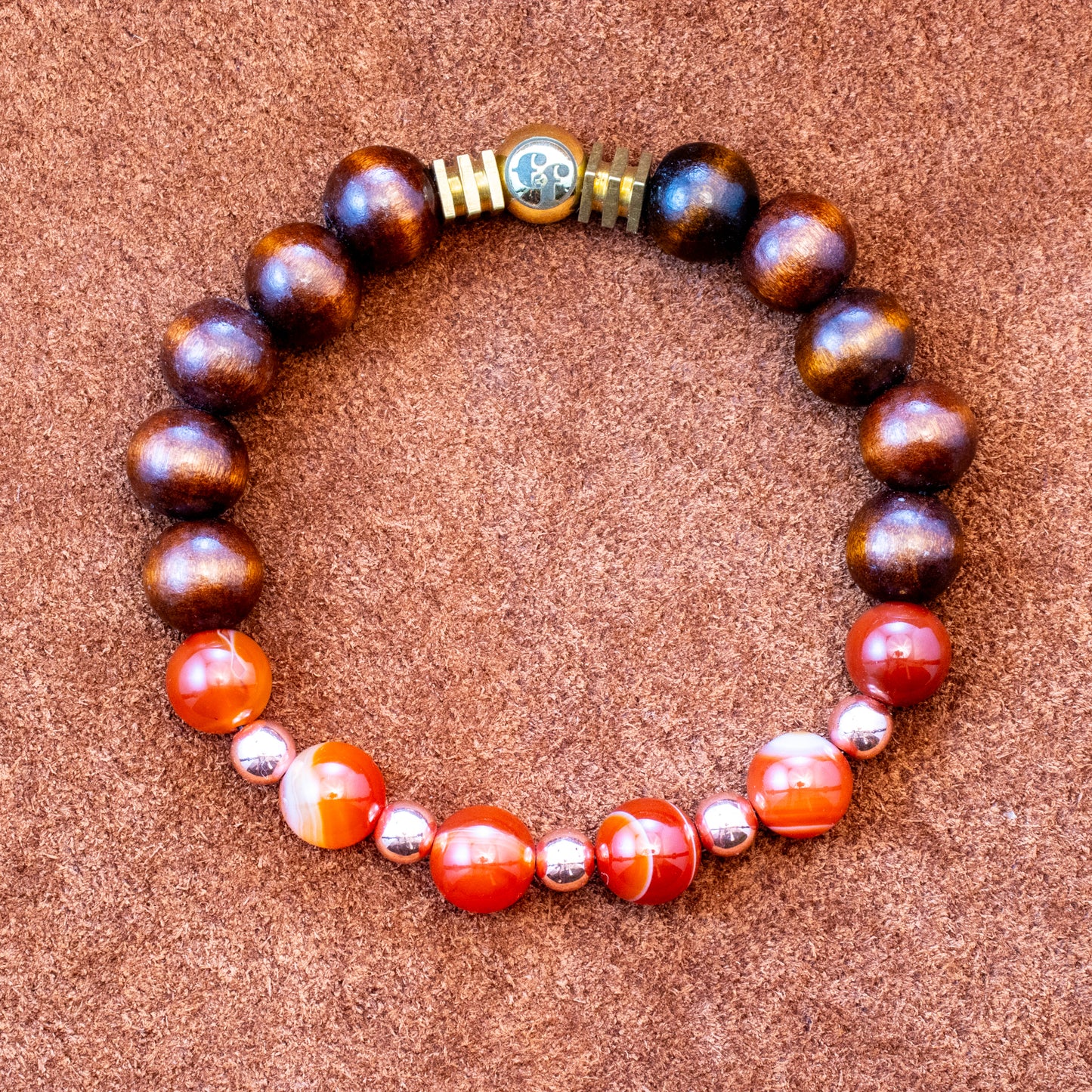 8MM Orange Agate | Wood Bracelet
