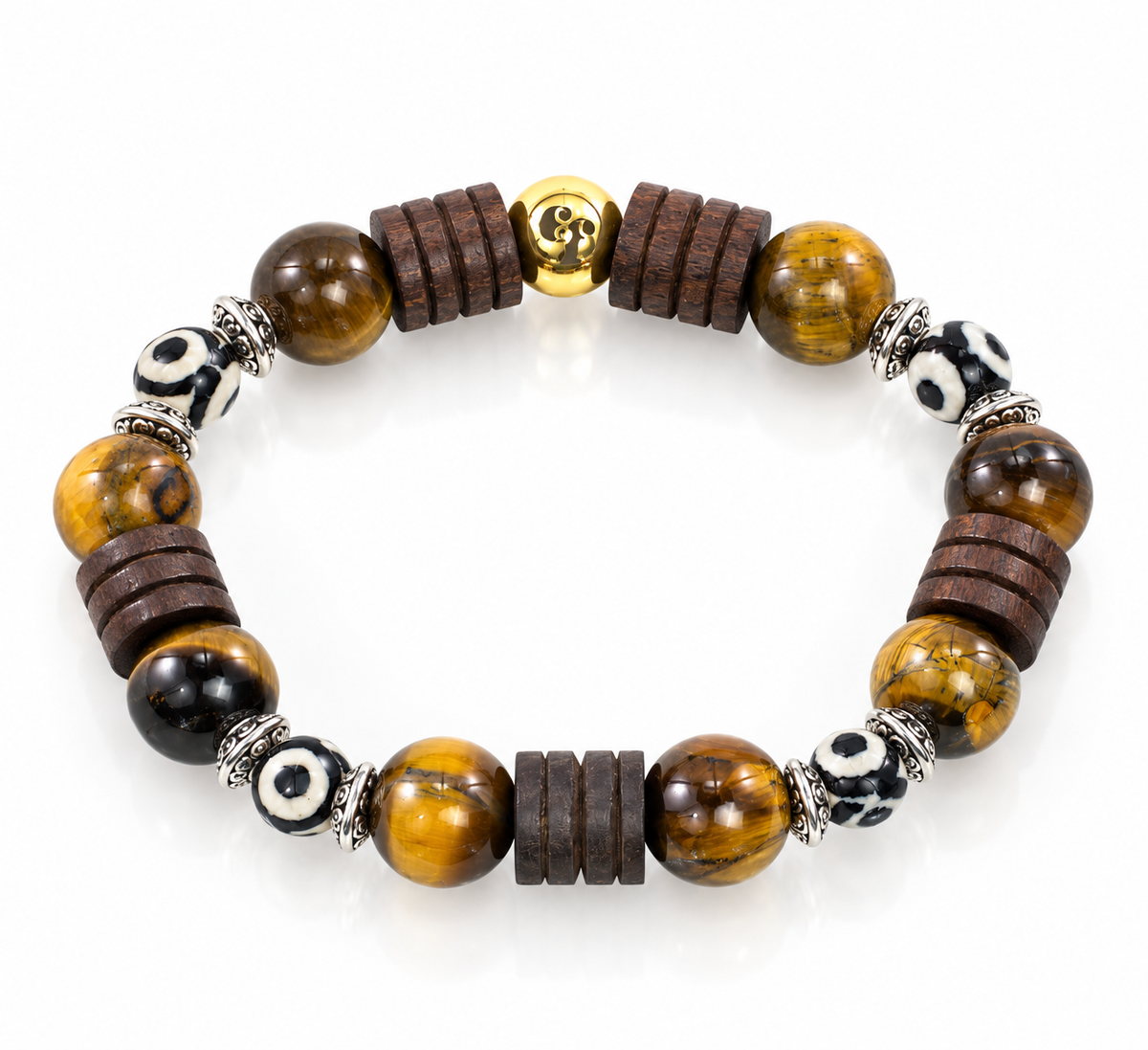 Tiger's Eye & Agate Eye-Pattern Bead Bracelet