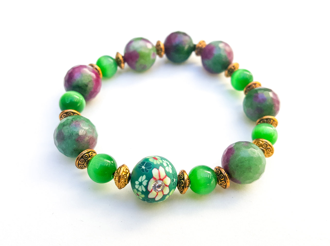 8mm Ruby Zoisite | Green Aventurine | Gold Plated Bracelet