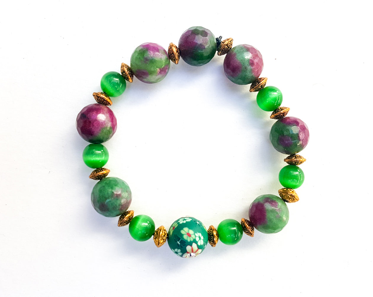 8mm Ruby Zoisite | Green Aventurine | Gold Plated Bracelet