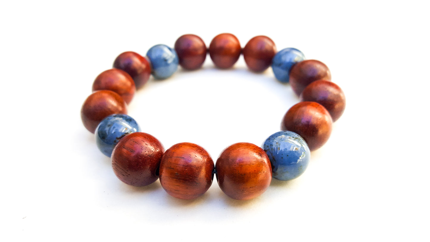 8mm Wood | Blue Coral Bracelet