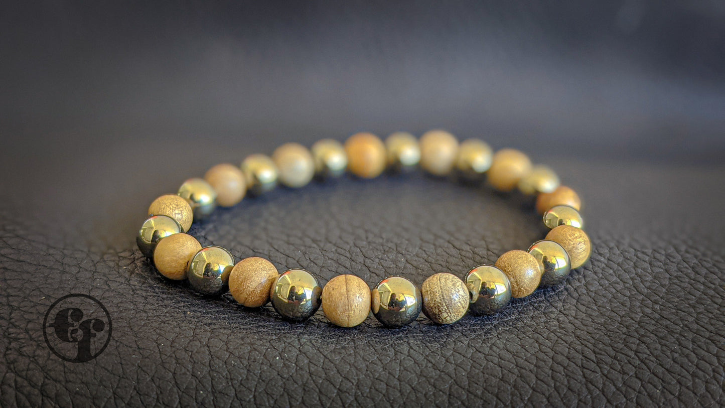 6MM Pyrite | Sandalwood | Bead Bracelet