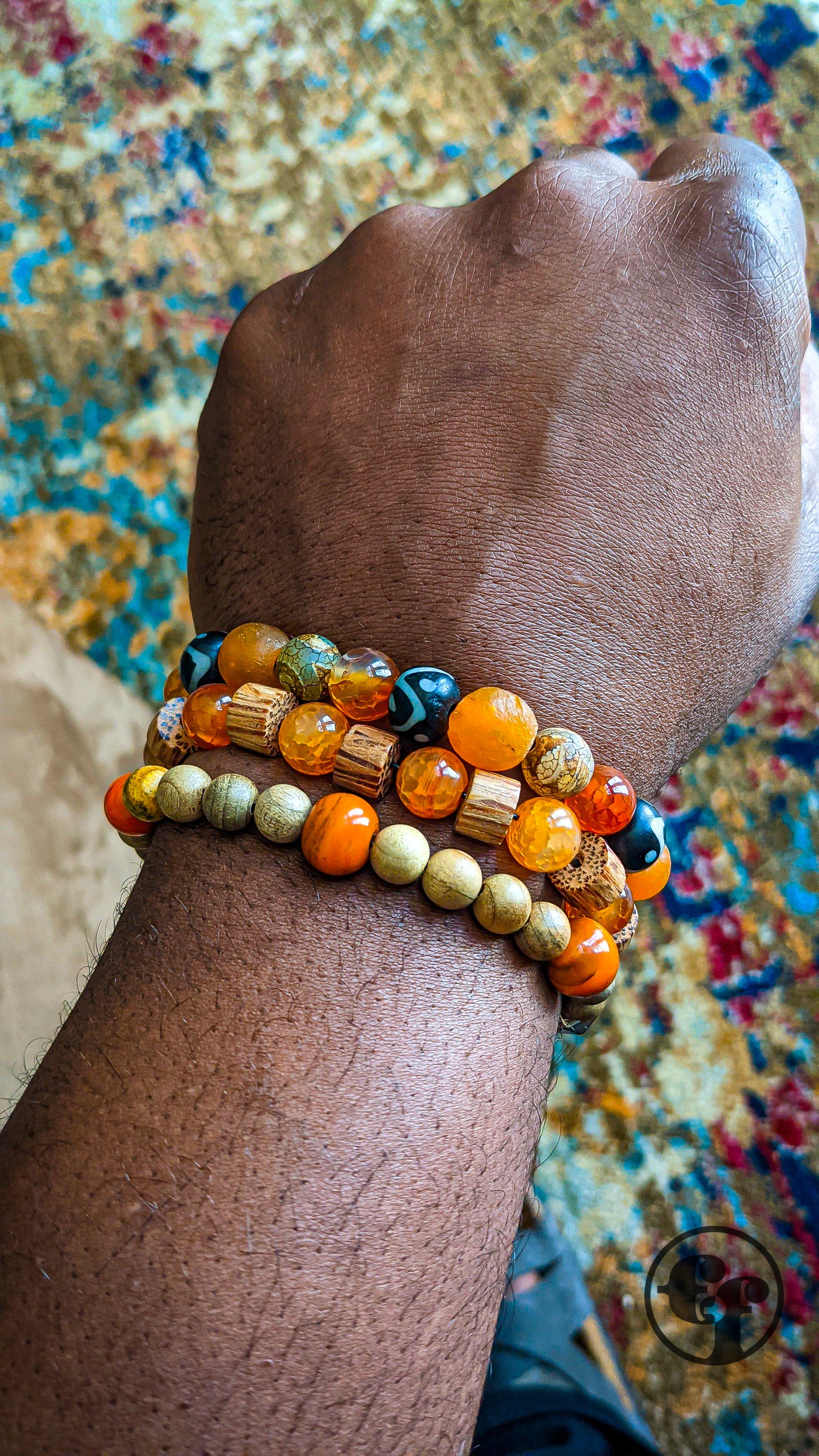 8MM Orange Calcite Stone | Sandalwood | Bead Bracelet