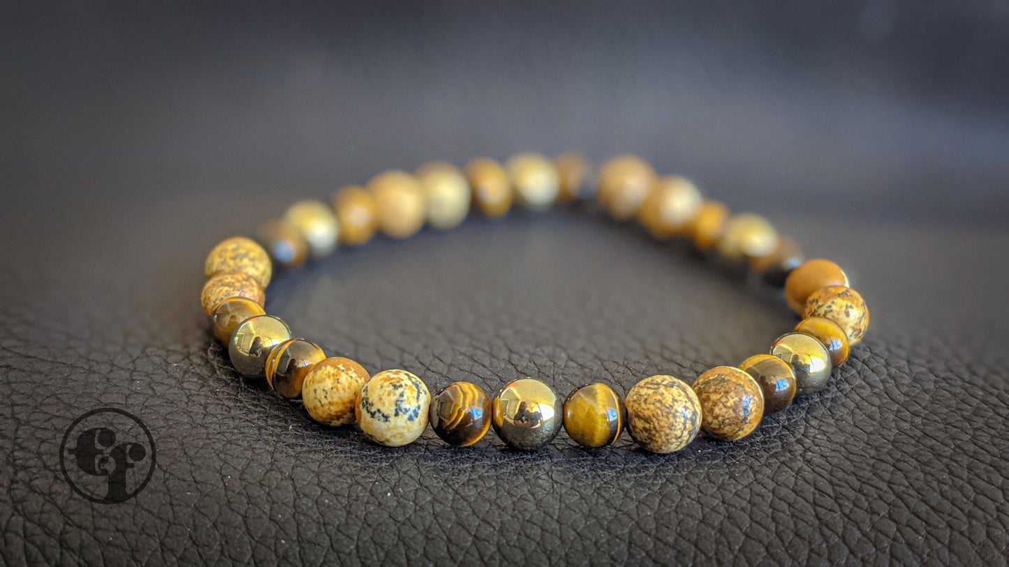 6MM Tigers Eye | Sandalwood | Pyrite | Bead Bracelet
