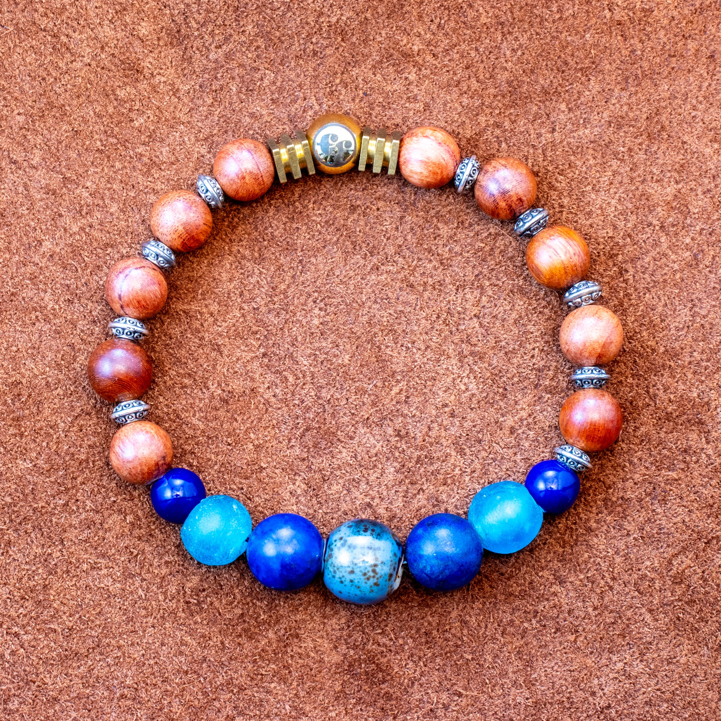 10MM Blue | Ghana Glass | Wood | Bracelet