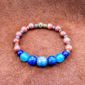 10MM Blue | Ghana Glass | Wood | Bracelet