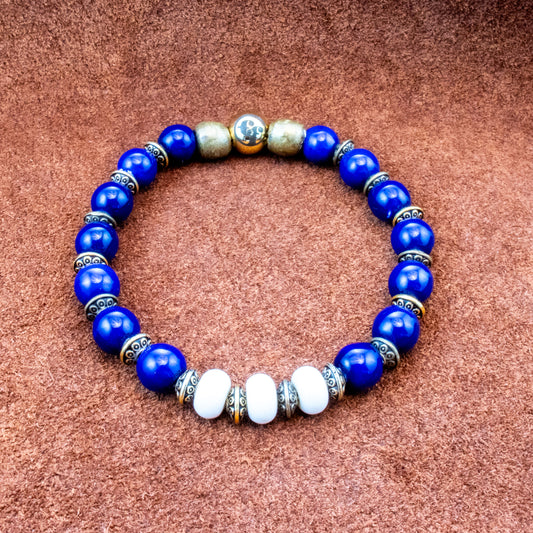 8MM Blue Glass | White Ceramic | Silver | Bracelet