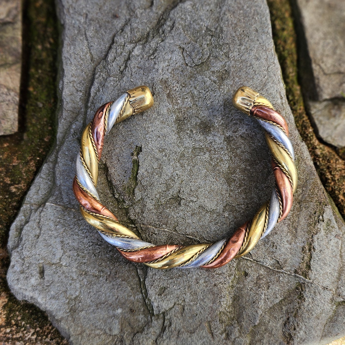 Fat Tri Twist Copper Silver Brass Bracelet