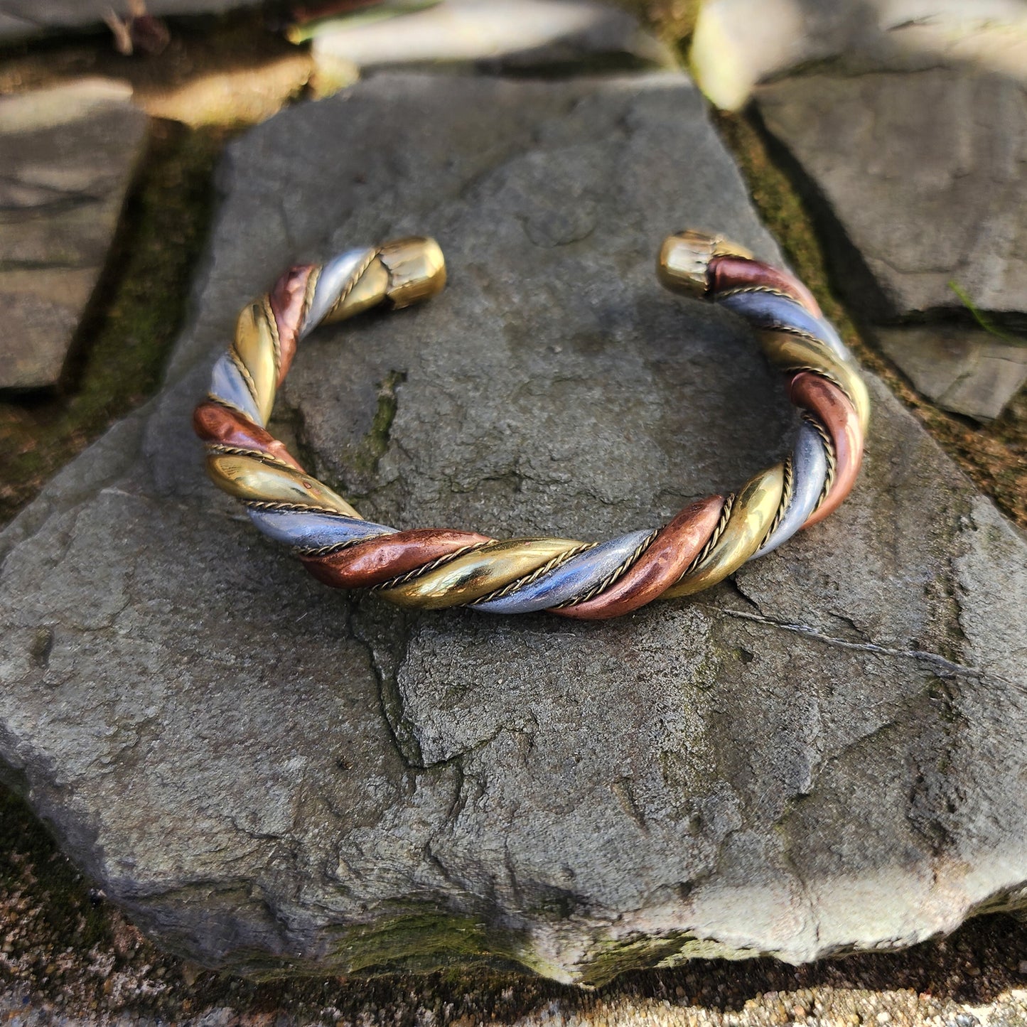 Fat Tri Twist Copper Silver Brass Bracelet
