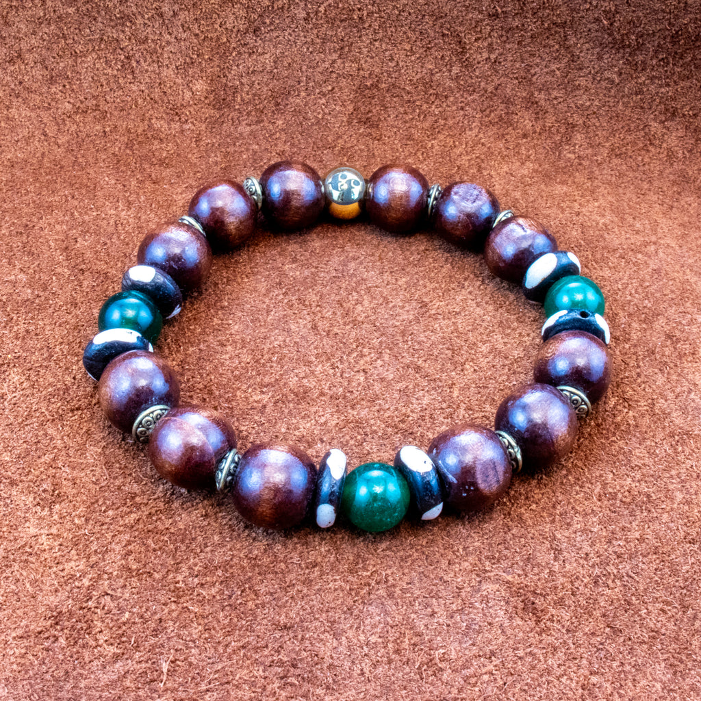 10MM Green Agate | Bone | Wood |Bracelet