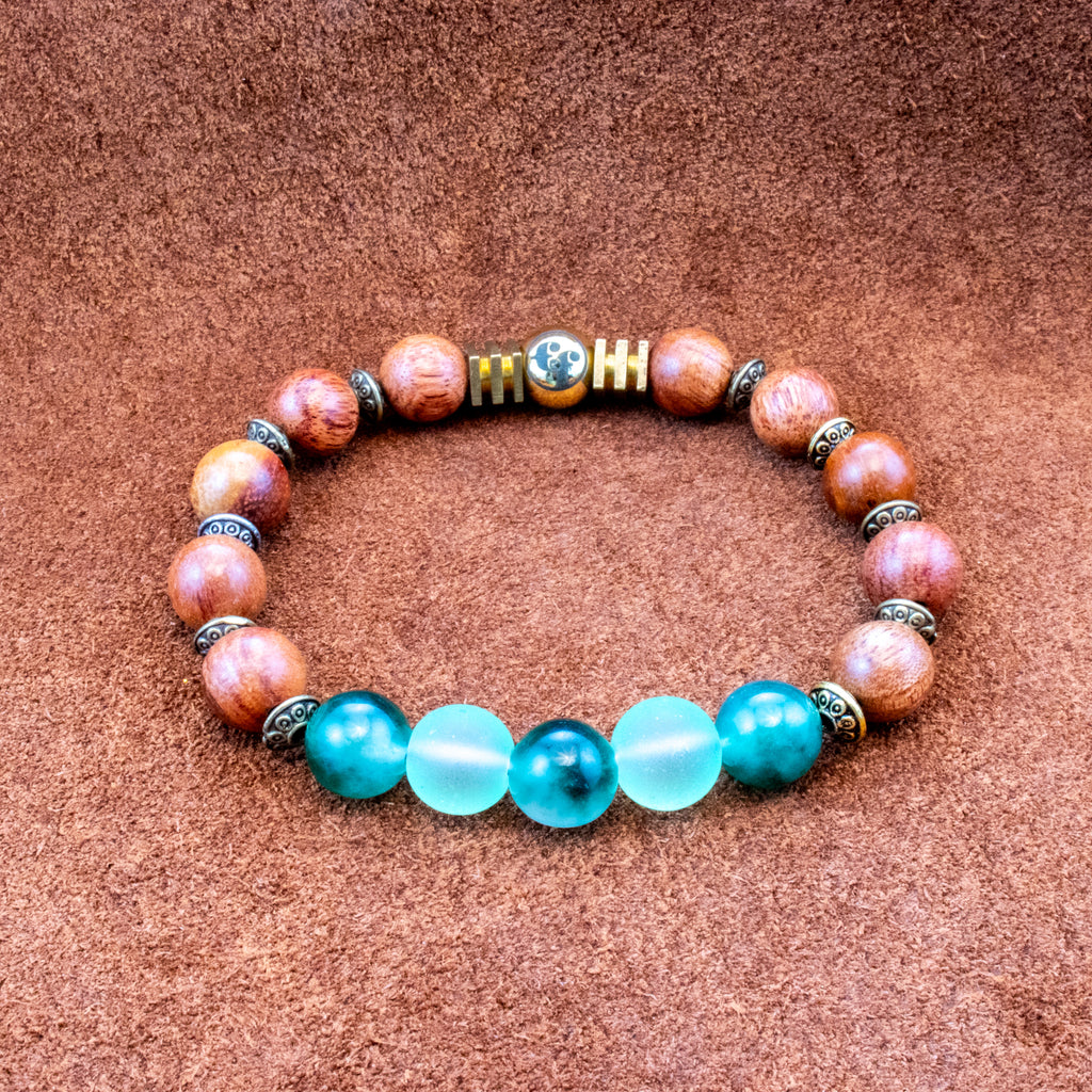 8MM Green Agate | Green Quartz | Wood | Brass Bracelet