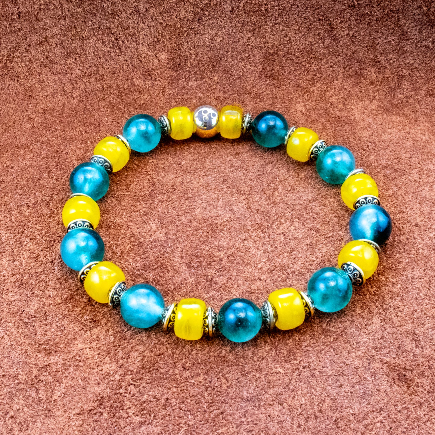 8MM Green & Yellow Agate | Silver Bracelet