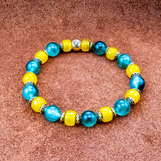 8MM Green & Yellow Agate | Silver Bracelet