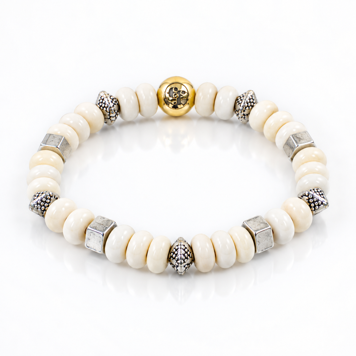 Cream Rondelle Bead Bracelet with Silver-Tone Accents