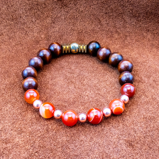 8MM Orange Agate | Wood Bracelet