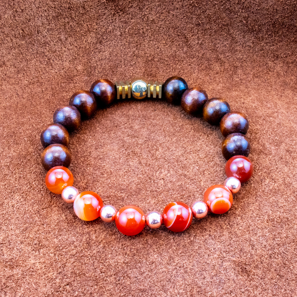 8MM Orange Agate | Wood Bracelet