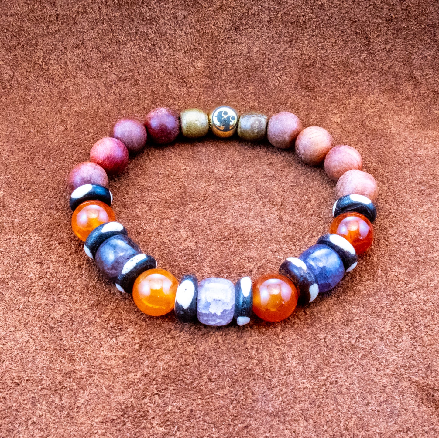 8MM Orange Agate | Purple Amethyst | Bone | Wood Bracelet