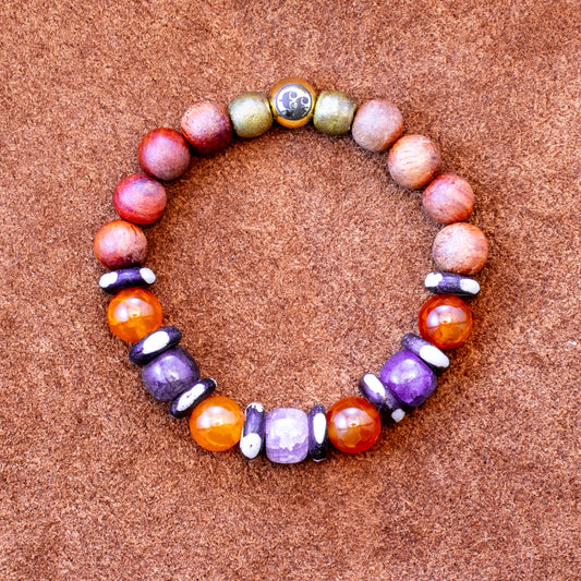 Orange Agate | Purple Amethyst | Bone | Wood Bracelet
