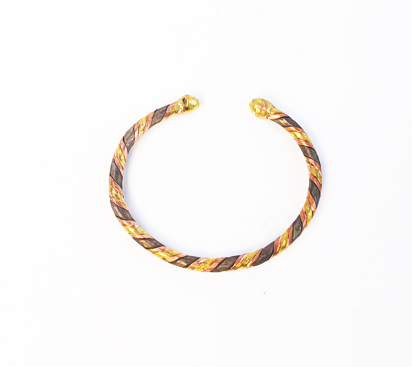 Handmade Copper, Silver, and Bronze Twisted Bracelet
