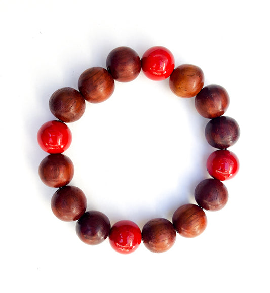 8mm Wood | Red Ceramic Bracelet