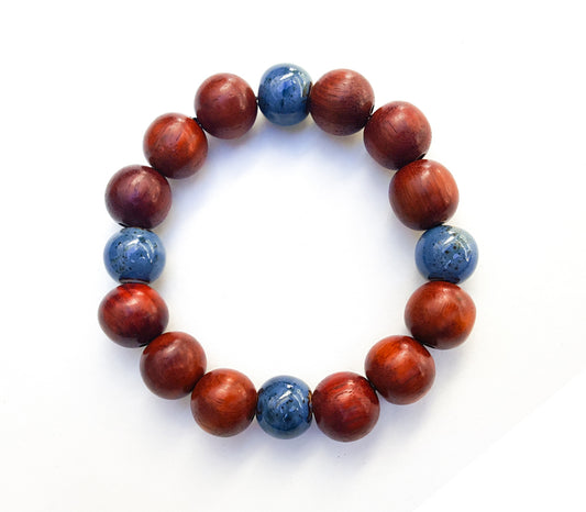 8mm Wood | Blue Coral Bracelet