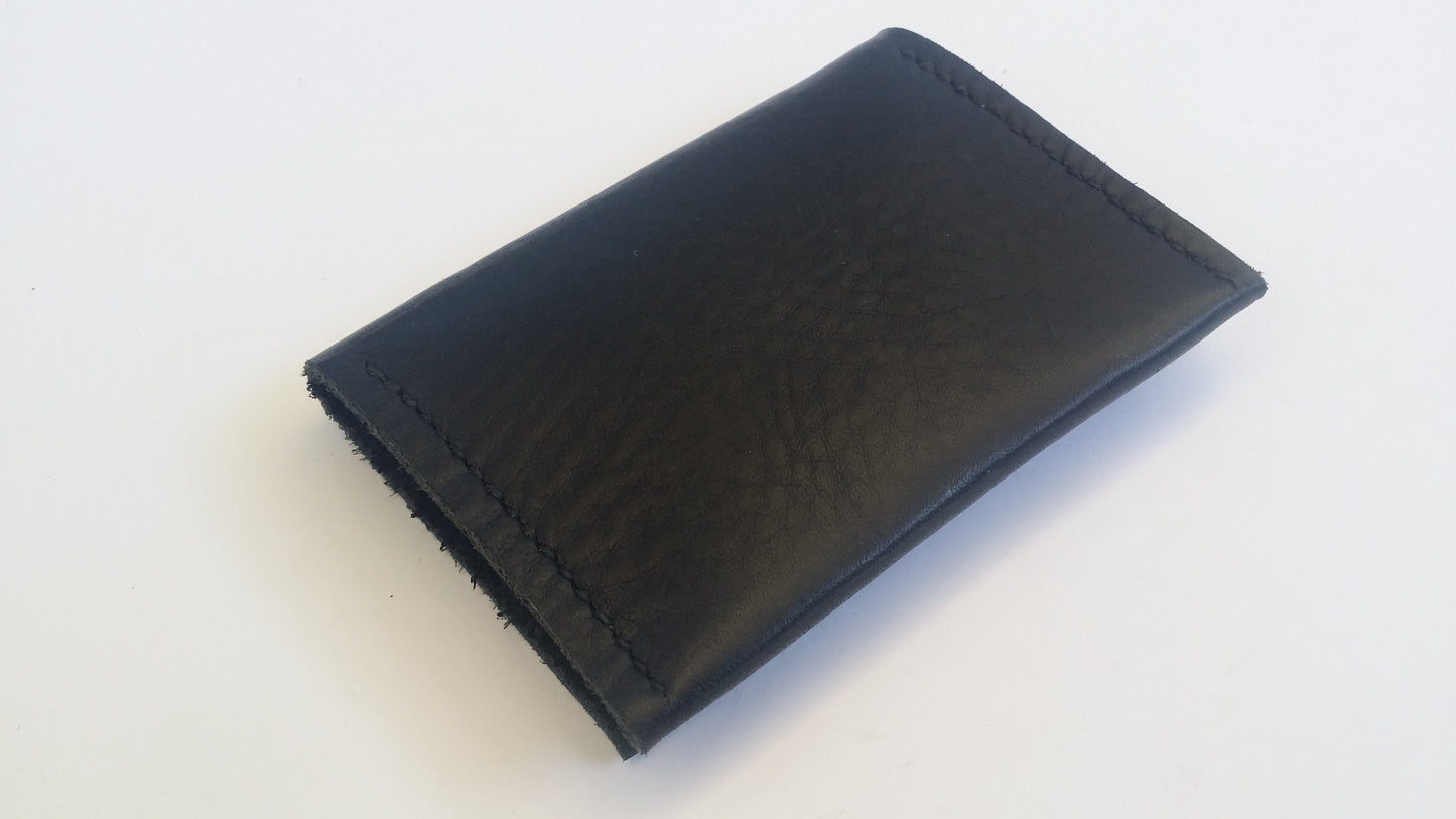Timbo Black Leather Wallet With Black Stitching | Mens Front Pocket Wallet