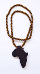 31" African Wood Bead Laser Cut Medallion Necklace