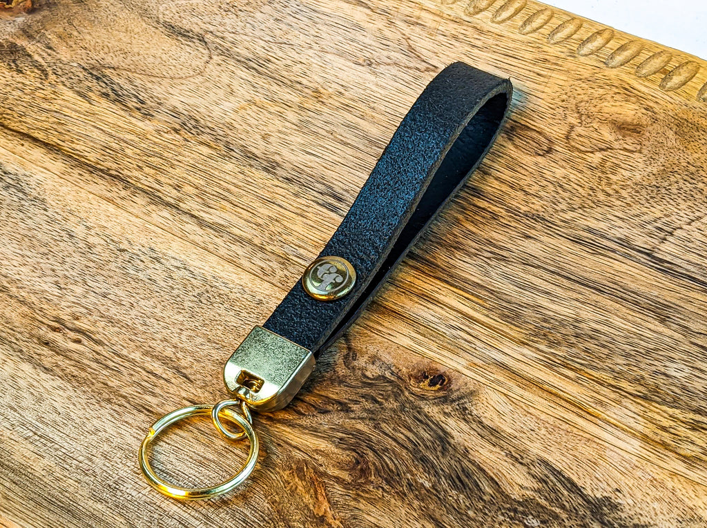 Ed Fountain Black Brass Leather Keychain