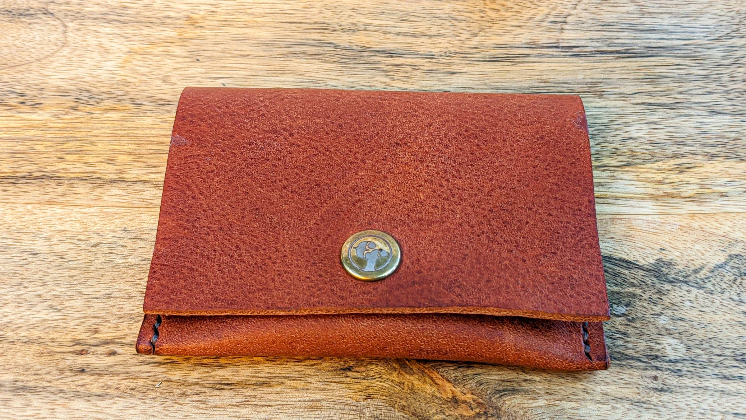 Premium Dark Orange Blue Stitch Front Pocket Leather Wallet