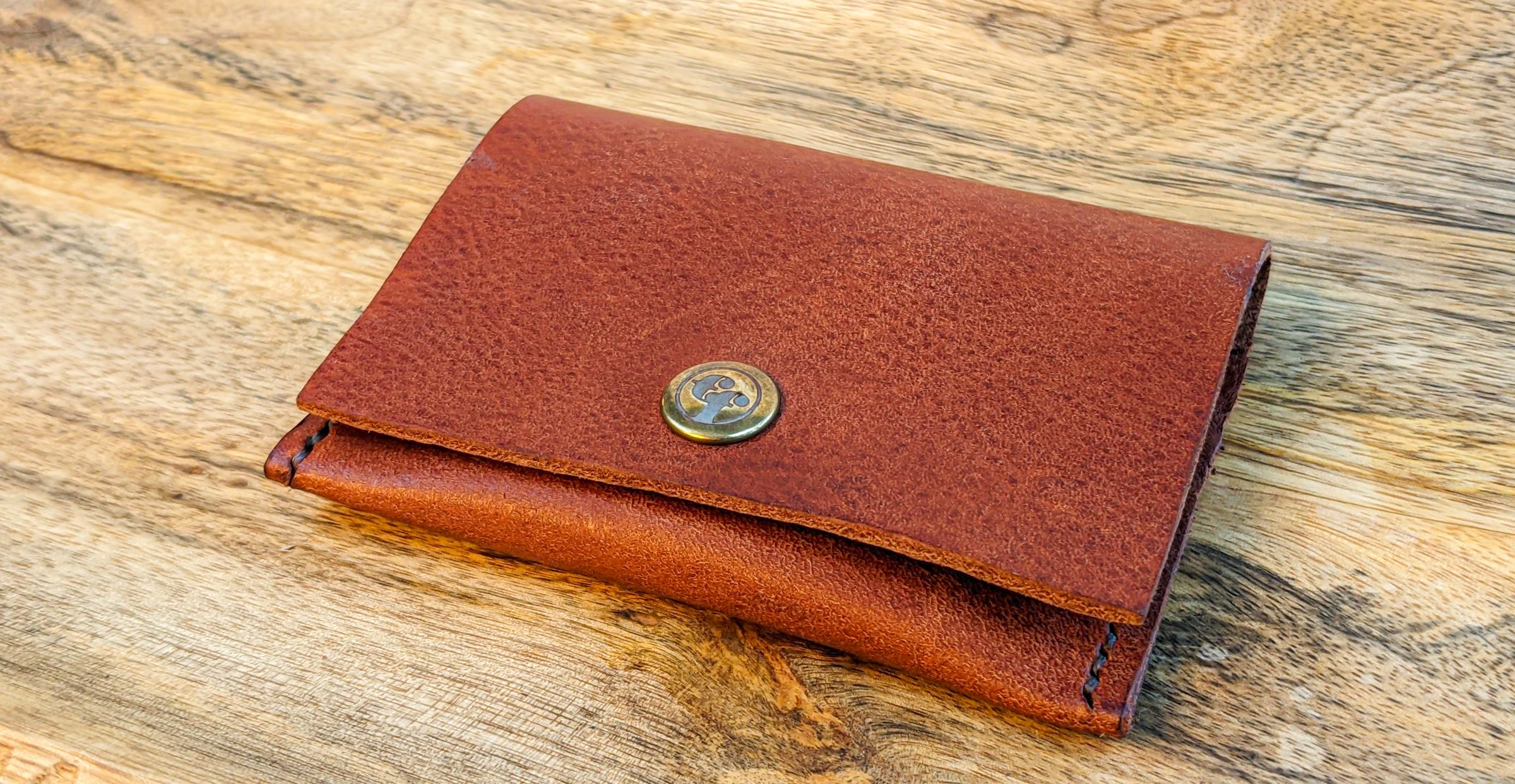 Premium Dark Orange Blue Stitch Front Pocket Leather Wallet