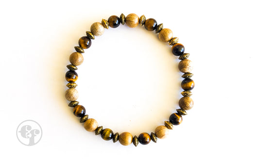 6MM Tigers Eye | Sandalwood | Brass | Bead Bracelet