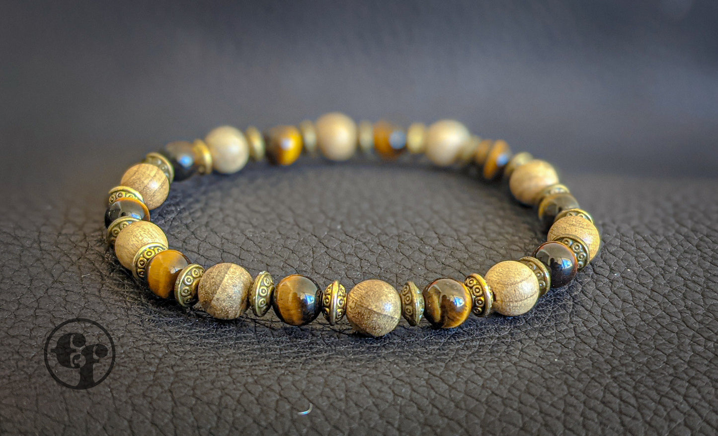 6MM Tigers Eye | Sandalwood | Brass | Bead Bracelet