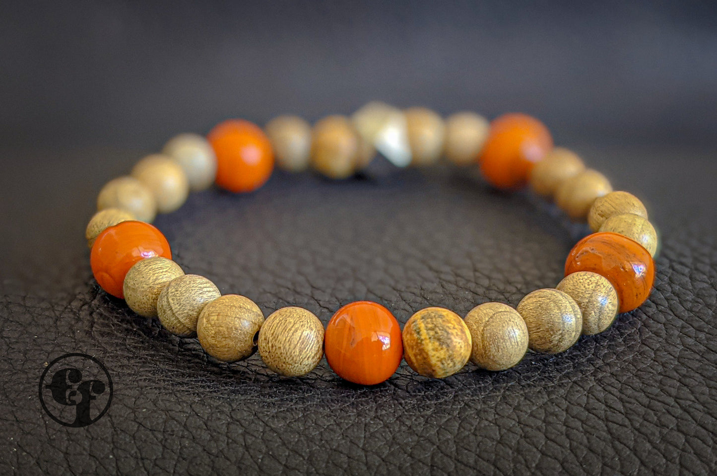 8MM Orange Calcite Stone | Sandalwood | Bead Bracelet