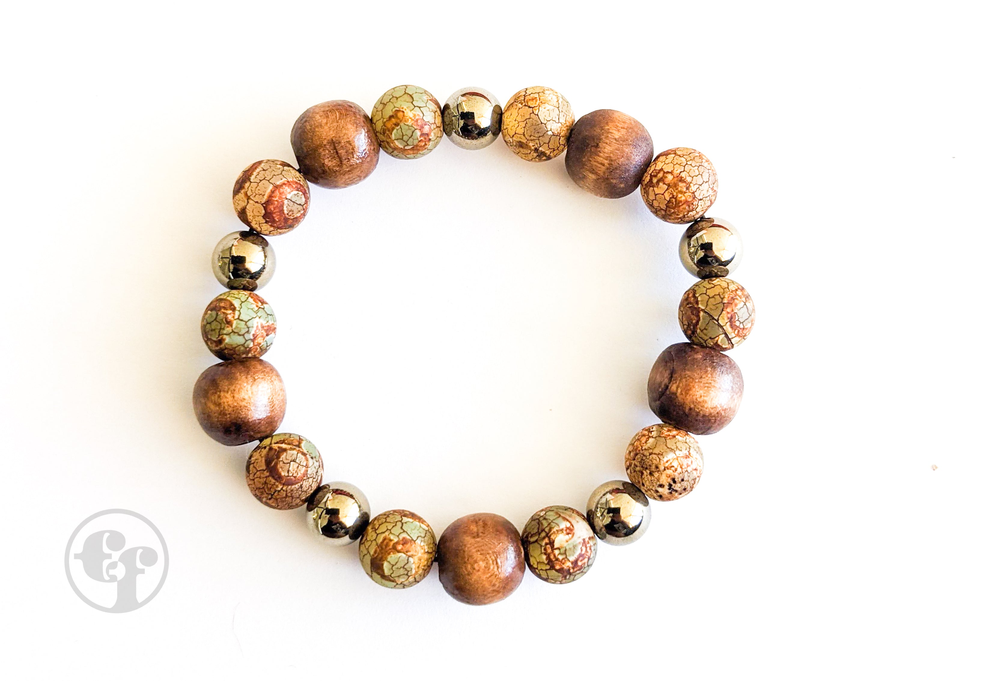 8MM Tibetan Agate | Pyrite | Wood | Bead Bracelet