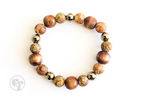 8MM Tibetan Agate | Pyrite | Wood | Bead Bracelet