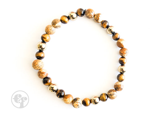 6MM Tigers Eye | Sandalwood | Pyrite | Bead Bracelet